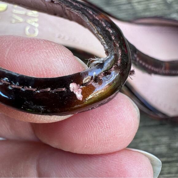 Vince Camuto Tezer T-Strap Sandal Block Heels Tortoise Brown Patent Women's 6 B - Picture 8 of 11